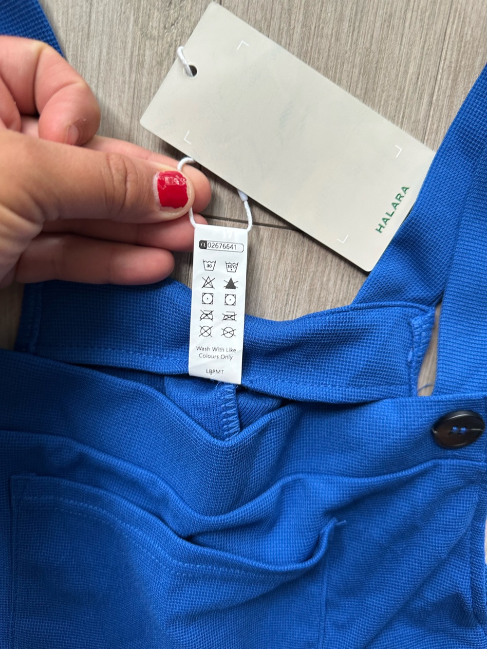 NWT HALARA Waffle Royal Blue Relaxed Pockets Jumpsuit Overall Size Large - Picture 4 of 7